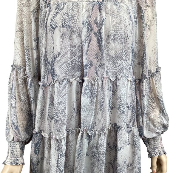 Olivaceous Snakeprint Tiered Smocked Mini Dress Size Small Long Sleeve - Picture 7 of 8